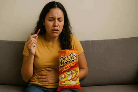 Female eating hot cheetos
