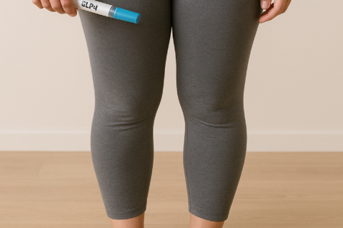 Women holding glp-1 on a scale
